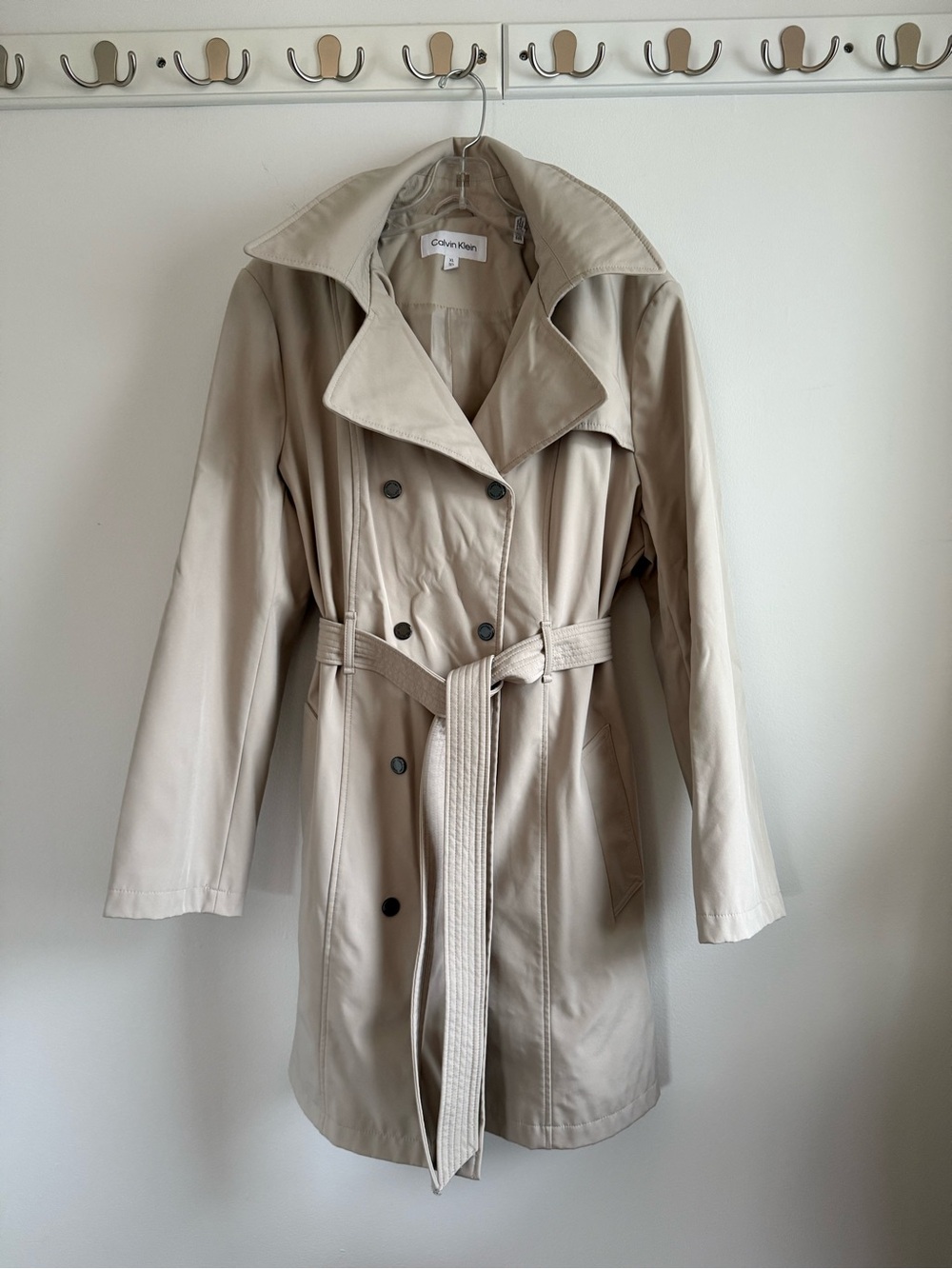 Calvin Klein Light Beige Double-Breasted Trench Coat with Belt